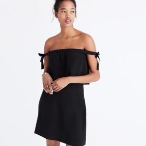 Madewell Black Silk Off The Shoulder Tie Dress